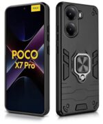 Shock Proof Back Case Mobile Cover for Poco X7 Pro 5G | Bumper Back Cover Case (Tough Armor | Hybrid PC + TPU | Full Protection with Ring Holder & in-Built Kickstand | Black) - Image 3