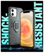 kelpuj Shock Proof Back Case Mobile Cover for Apple iPhone 12 (Armor | Hybrid PC + TPU | Full Protection with Ring Holder Kickstand | Carbon Black) - Image 5