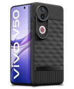 Back Cover for iQOO Z10R 5G | Vivo V50 5G | V50e 5G | V50 Elite Edition with Hexa Cube Design | Ultra Slim Soft Case | Inner Velvet Fabric | Silicone Flexible Mobile Case - Black - Image 3