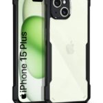 Shock Proof Clear Mobile Back Cover Case for Apple iPhone 15 Plus | AirEDGE Technology | Hard | Hybrid PC + TPU | Full Armour Device & Camera Protection - Black