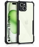 Shock Proof Clear Mobile Back Cover Case for Apple iPhone 15 Plus | AirEDGE Technology | Hard | Hybrid PC + TPU | Full Armour Device & Camera Protection - Black