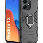 Shock Proof Back Case Mobile Cover for Mi Redmi 12 5G | Redmi 12 4G | Poco M6 Pro 5G (Tough Armor | Hybrid PC + TPU | Full Protection with Ring Holder & in-Built Kickstand | Black)