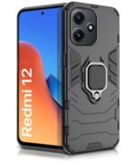 Shock Proof Back Case Mobile Cover for Mi Redmi 12 5G | Redmi 12 4G | Poco M6 Pro 5G (Tough Armor | Hybrid PC + TPU | Full Protection with Ring Holder & in-Built Kickstand | Black)