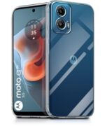 kelpuj Crystal Clear Transparent Back Case Cover for Motorola Moto G34 5G | Moto G45 5G | Full Device & Camera Protection Shockproof TPU Silicone Back Cover Case Transparent