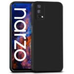 Slim Ultra Soft Rubberised Back Cover for Realme Narzo 30 Pro 5G | Inner Velvet Fabric Lining | Matte Silicone Flexible Camera Protection Back Case - Black