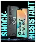 Shock Proof Back Case Mobile Cover for Samsung Galaxy M36 5G | Samsung Galaxy F36 5G | Back Cover Case (Tough Armor | Hybrid PC + TPU | Ring Holder & in-Built Kickstand | Black) - Image 5