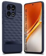 Back Cover for iQOO Neo 10 5G with Hexa Cube Design | Ultra Slim Soft Rubberised Case | Inner Velvet Fabric | Matte Silicone Flexible Mobile Case | Camera Protection - Blue