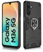 Shock Proof Back Case Mobile Cover for Samsung Galaxy M36 5G | Samsung Galaxy F36 5G | Back Cover Case (Tough Armor | Hybrid PC + TPU | Ring Holder & in-Built Kickstand | Black) - Image 3