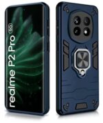 Shock Proof Back Case Mobile Cover for Realme P2 Pro 5G | Back Cover Case (Tough Armor | Hybrid PC + TPU | Ring Holder & in-Built Kickstand | Blue) - Image 3