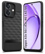 Back Cover for Oppo A3x 5G | A3x 4G | A3 5G with Hexa Cube Design | Ultra Slim Soft Rubberised Case | Inner Velvet Fabric | Matte Silicone Flexible Mobile Case | Camera Protection - Black