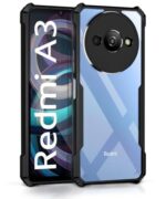 Shock Proof Clear Back Case Mobile Cover for Mi Redmi A3 | Redmi A3X | Poco C61 (Hard | Hybrid PC + TPU | Full Armour Device & Camera Protection | Black)