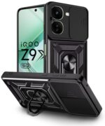 Tough Armor Bumper Mobile Back Case for iQOO Z9x 5G | Sliding Camera Shield Cover | Shock Proof 360? Protection | Hybrid PC + TPU | Ring Holder with Kickstand ? Black - Image 5