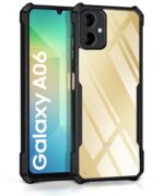 kelpuj Shock Proof Clear Protective Back Case for Samsung Galaxy A06 - AirEDGE Technology | 360 Degree Camera Protection | Transparent Hybrid Back Case Mobile Cover - Black