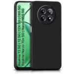 Back Cover for Realme Narzo 70X 5G | 12 5G | 12X 5G | C65 | N65 | Slim Soft Rubberised Case | Inner Velvet Fabric Lining | Matte Silicone Flexible Mobile Case | Camera Protection - Black