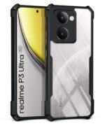 kelpuj Shock Proof Clear Protective Back Case for Realme P3 Ultra 5G - AirEDGE Technology | 360 Degree Camera Protection | Transparent Hybrid Back Case Mobile Cover - Black