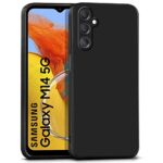 Slim Ultra Soft Rubberised Back Cover for Samsung Galaxy M14 5G | Inner Velvet Micro Fibre Fabric Lining | Matte Silicone Flexible Camera Protection Back Case - Black