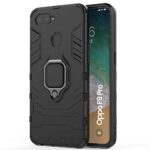 Shock Proof Back Case Mobile Cover for Oppo F9 Pro | Realme U1 (Armor | Hybrid PC + TPU | Full Protection with Ring Holder Kickstand | Carbon Black)