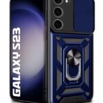 Tough Armor Bumper Mobile Back Case for Samsung Galaxy S23 5G | Sliding Camera Shield Cover | Shock Proof 360? Protection | Hybrid PC + TPU | Ring Holder with Kickstand ? Blue