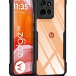 kelpuj Shock Proof Clear Protective Back Case for Motorola Moto Edge 50 - AirEDGE Technology | 360 Degree Camera Protection | Transparent Hybrid Back Case Mobile Cover - Black