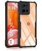 kelpuj Shock Proof Clear Protective Back Case for Motorola Moto Edge 50 - AirEDGE Technology | 360 Degree Camera Protection | Transparent Hybrid Back Case Mobile Cover - Black