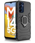 Shock Proof Back Case Mobile Cover for Samsung Galaxy M14 5G | Back Cover Case (Tough Armor | Hybrid PC + TPU | Ring Holder & in-Built Kickstand | Black)
