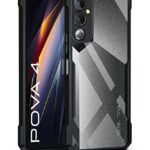 Shock Proof Clear Back Cover Case Mobile Cover for Tecno POVA 4 (Hard | Hybrid PC + TPU | Full Armour Device & Camera Protection | Black)