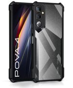 Shock Proof Clear Back Cover Case Mobile Cover for Tecno POVA 4 (Hard | Hybrid PC + TPU | Full Armour Device & Camera Protection | Black)