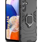 Shock Proof Back Case Mobile Cover for Samsung Galaxy A14 5G | A14 4G | Back Cover Case (Tough Armor | Hybrid PC + TPU | Ring Holder & in-Built Kickstand | Black)
