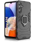 Shock Proof Back Case Mobile Cover for Samsung Galaxy A14 5G | A14 4G | Back Cover Case (Tough Armor | Hybrid PC + TPU | Ring Holder & in-Built Kickstand | Black)