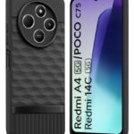 Back Cover for Redmi A4 5G | Poco C75 | 14C 5G |Poco M7 with Hexa Cube Design | Ultra Slim Rubberised Case | Inner Velvet Fabric | Silicone Flexible Mobile Case | Camera Protection - Black