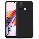 Slim Ultra Soft Rubberised Back Cover for Xiaomi Redmi 12C | Poco C55 | Inner Velvet Fabric Lining | Matte Silicone Flexible Camera Protection Back Case - Black