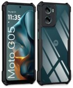 kelpuj Shock Proof Clear Protective Back Case for Motorola Moto G05 - AirEDGE Technology | 360 Degree Camera Protection | Transparent Hybrid Back Case Mobile Cover - Black - Image 5