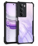 Shock Proof Clear Protective Back Case for Realme C75 5G | Realme C73 5G | Realme Narzo 80 Lite 5G | 360 Degree Camera Protection | Transparent Hybrid Back Case Mobile Cover - Black