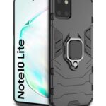 Shock Proof Back Case Mobile Cover for Samsung Galaxy Note 10 Lite (Armor | Hybrid PC + TPU | Full Protection with Ring Holder Kickstand | Carbon Black)