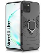 Shock Proof Back Case Mobile Cover for Samsung Galaxy Note 10 Lite (Armor | Hybrid PC + TPU | Full Protection with Ring Holder Kickstand | Carbon Black)