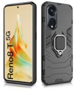 kelpuj Shock Proof Back Case Mobile Cover for Oppo Reno8 T | Reno 8T 5G | Back Cover Case (Tough Armor | Hybrid PC + TPU | Ring Holder & in-Built Kickstand | Black) - Image 3