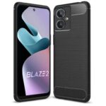 Lava Blaze 2 Slim Soft Rubberised Back Cover | Shock Proof Brushed Carbon Fibre Texture Silicone Flexible Camera Protection Back Case - Black