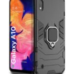 Shock Proof Back Case Mobile Cover for Samsung Galaxy A10 | Bumper Back Cover Case(Tough Armor | Hybrid PC + TPU | Full Protection with Ring Holder & in-Built Kickstand | Black)