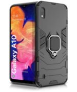 Shock Proof Back Case Mobile Cover for Samsung Galaxy A10 | Bumper Back Cover Case(Tough Armor | Hybrid PC + TPU | Full Protection with Ring Holder & in-Built Kickstand | Black)