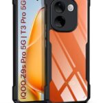 Shock Proof Clear Protective Back Case for iQOO Z9s Pro 5G | Vivo T3 Pro 5G - AirEDGE Technology | 360 Degree Camera Protection | Transparent Hybrid Back Case Mobile Cover - Black