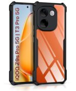 Shock Proof Clear Protective Back Case for iQOO Z9s Pro 5G | Vivo T3 Pro 5G - AirEDGE Technology | 360 Degree Camera Protection | Transparent Hybrid Back Case Mobile Cover - Black