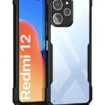 TPU+PC Shock Proof Clear Protective Back Case for Mi Redmi 12 4G - Airedge Technology | 360 Degree Camera Protection | Transparent Hybrid Back Case Mobile Cover - Black