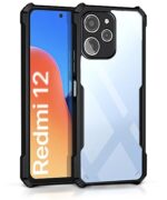TPU+PC Shock Proof Clear Protective Back Case for Mi Redmi 12 4G - Airedge Technology | 360 Degree Camera Protection | Transparent Hybrid Back Case Mobile Cover - Black