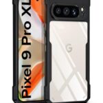 kelpuj Shock Proof Clear Protective Back Case for Google Pixel 9 Pro XL - AirEDGE Technology | 360 Degree Camera Protection | Transparent Hybrid Back Case Mobile Cover - Black