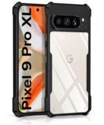kelpuj Shock Proof Clear Protective Back Case for Google Pixel 9 Pro XL - AirEDGE Technology | 360 Degree Camera Protection | Transparent Hybrid Back Case Mobile Cover - Black