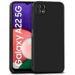 Ultra Slim Soft Rubberised Back Case Cover for Samsung Galaxy A22 5G | F42 5G | Inner Velvet Fabric Lining | Matte Silicone Flexible Camera Protection Back Cover - Black