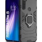 Shock Proof Back Case Mobile Cover for Xiaomi Redmi Note 8 (Armor | Hybrid PC + TPU | Full Protection with Ring Holder Kickstand | Carbon Black)