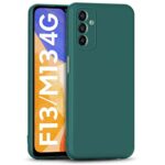 for Samsung Galaxy F13 | M13 4G Slim Ultra Soft Rubberised Back Cover Inner Velvet Fabric Lining Matte Silicone Flexible Camera Protection Back Case - Green