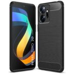 Slim Soft Rubberised Back Cover Case for Infinix Zero 20 | Shock Proof Brushed Carbon Fibre Texture Silicone Flexible Camera Protection Back Case - Black