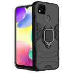 Tough Armor Bumper Back Case Cover for Redmi 10A | 10A Sport with Ring Holder & Kickstand in-Built | Excellent 360 Degree Protection (Carbon Black)